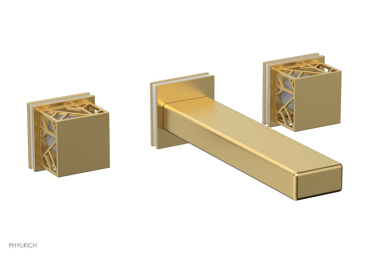 1-1/8" - Burnished Gold - JOLIE Wall Tub Set - Square Handles with "White" Accents 222-57 by Phylrich - New York Hardware
