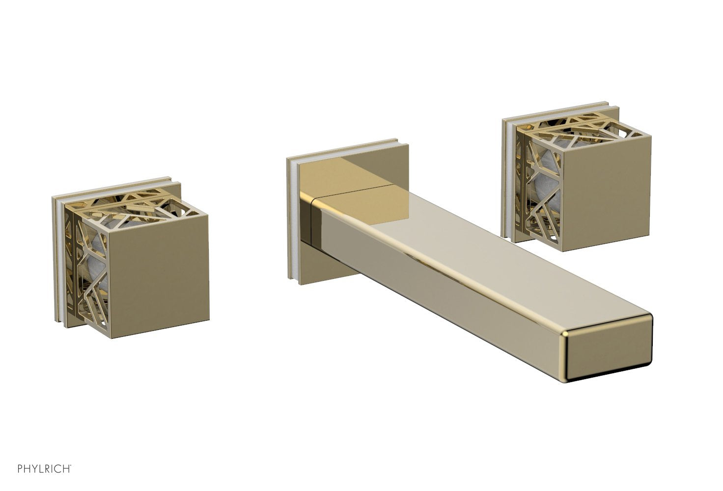1-1/8" - Polished Brass Uncoated - JOLIE Wall Lavatory Set - Square Handles with "White" Accents 222-12 by Phylrich - New York Hardware