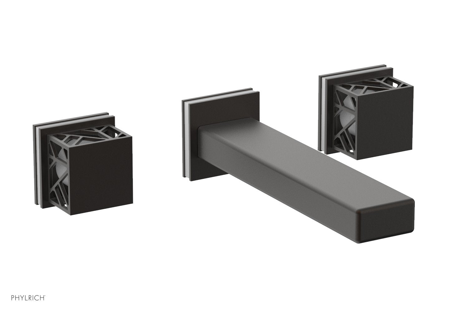 1-1/8" - Oil Rubbed Bronze - JOLIE Wall Tub Set - Square Handles with "White" Accents 222-57 by Phylrich - New York Hardware