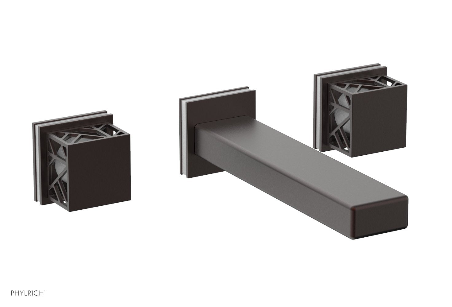 1-1/8" - Weathered Copper - JOLIE Wall Lavatory Set - Square Handles with "White" Accents 222-12 by Phylrich - New York Hardware