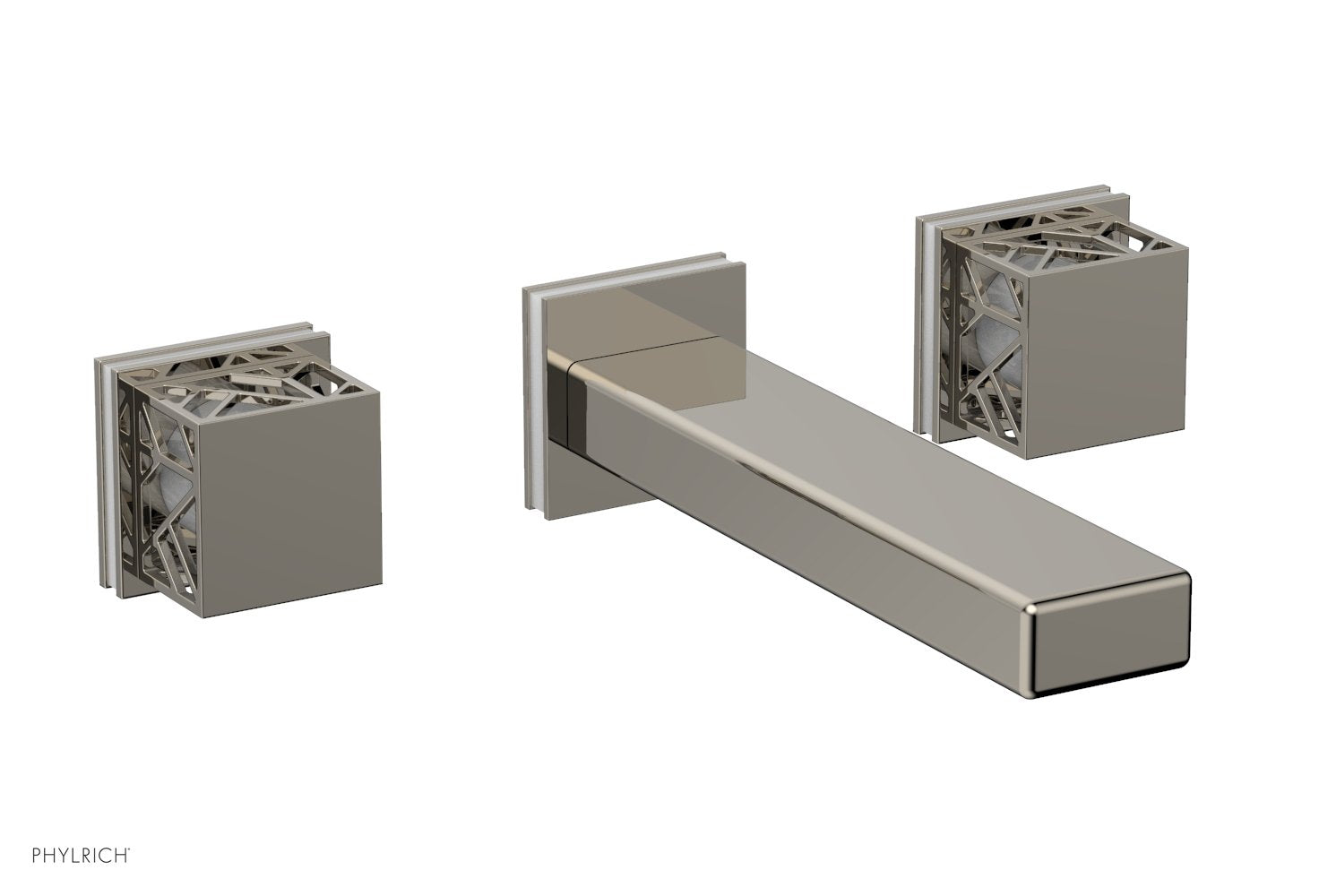 1-1/8" - Polished Nickel - JOLIE Wall Lavatory Set - Square Handles with "White" Accents 222-12 by Phylrich - New York Hardware