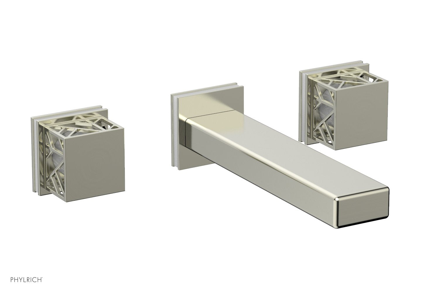 1-1/8" - Satin Nickel - JOLIE Wall Tub Set - Square Handles with "White" Accents 222-57 by Phylrich - New York Hardware