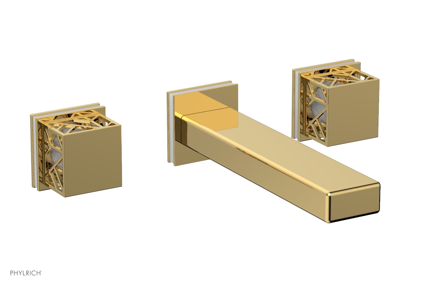 1-1/8" - Polished Gold - JOLIE Wall Tub Set - Square Handles with "White" Accents 222-57 by Phylrich - New York Hardware