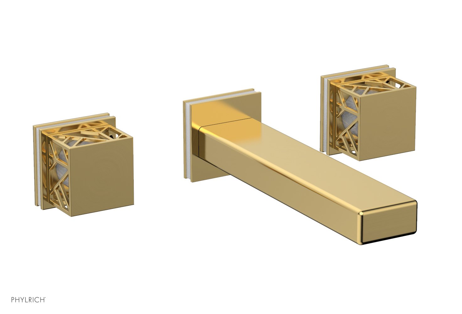 1-1/8" - Satin Gold - JOLIE Wall Tub Set - Square Handles with "White" Accents 222-57 by Phylrich - New York Hardware