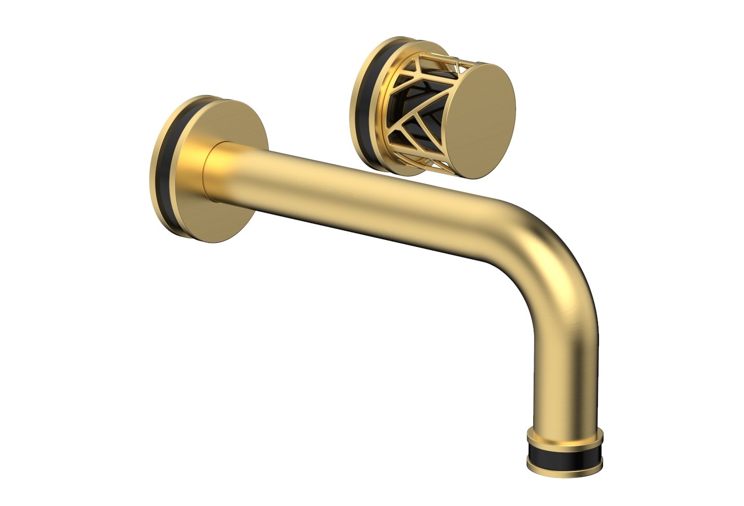 1-1/8" - Burnished Gold - JOLIE Single Handle Wall Lavatory Set - Round Handle "Black" Accents 222-15 by Phylrich - New York Hardware