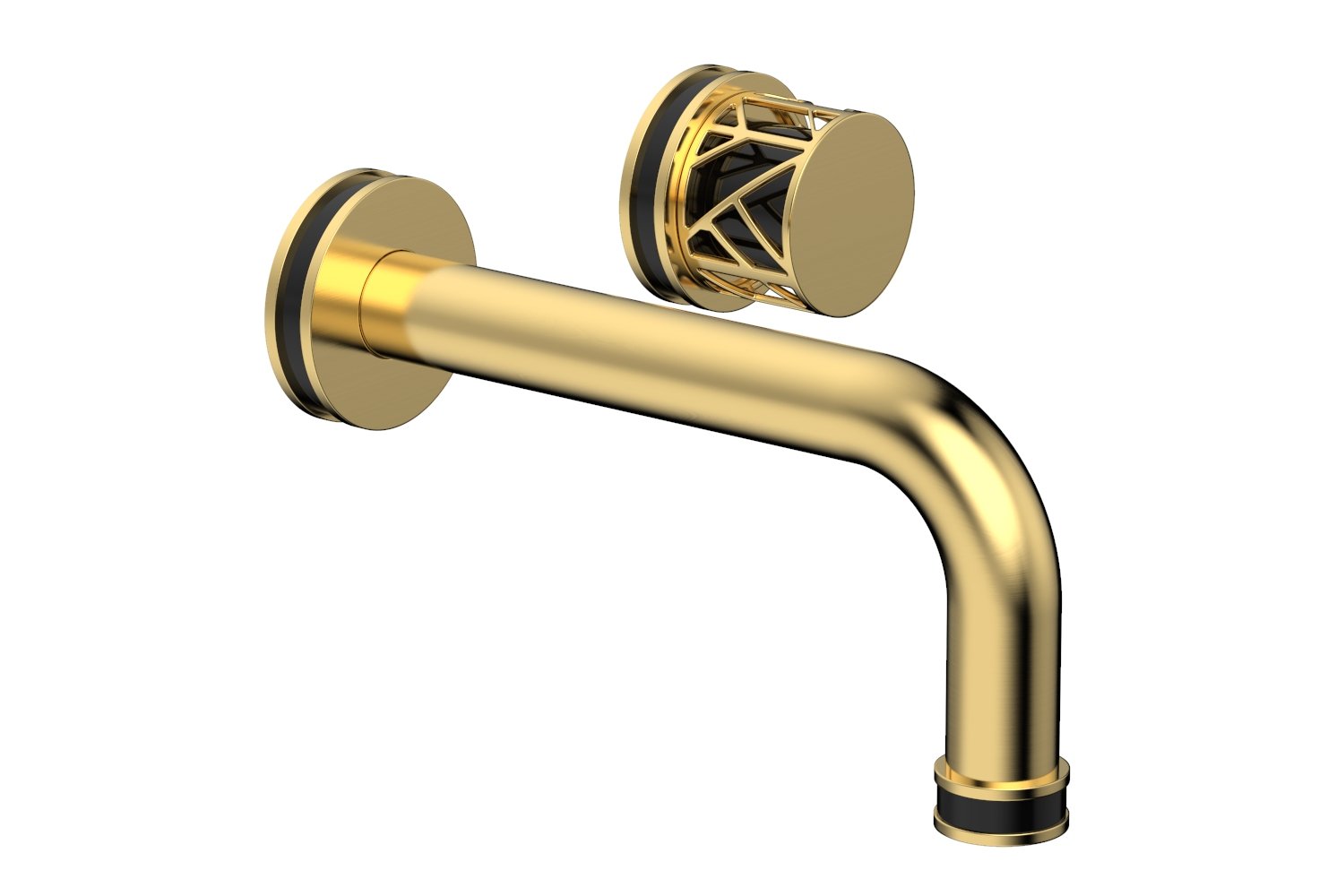 1-1/8" - Satin Gold - JOLIE Single Handle Wall Lavatory Set - Round Handle "Black" Accents 222-15 by Phylrich - New York Hardware