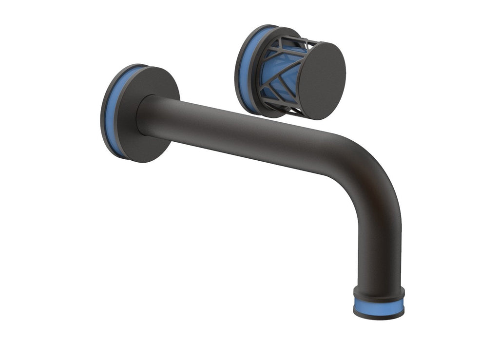 1-1/8" - Oil Rubbed Bronze - JOLIE Single Handle Wall Lavatory Set - Round Handle "Light Blue" Accents 222-15 by Phylrich - New York Hardware