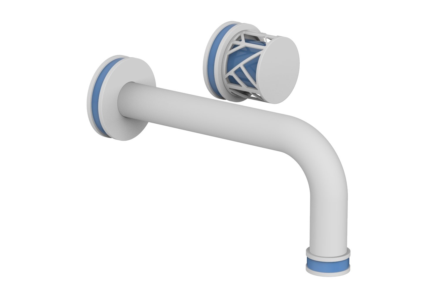 1-1/8" - Satin White - JOLIE Single Handle Wall Lavatory Set - Round Handle "Light Blue" Accents 222-15 by Phylrich - New York Hardware