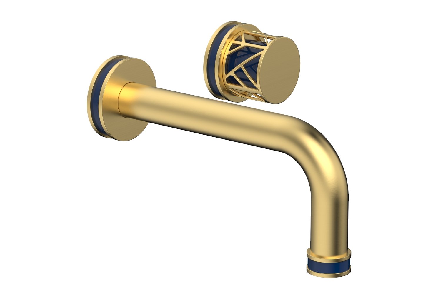 1-1/8" - Satin Chrome - JOLIE Single Handle Wall Lavatory Set - Round Handle "Navy Blue" Accents 222-15 by Phylrich - New York Hardware