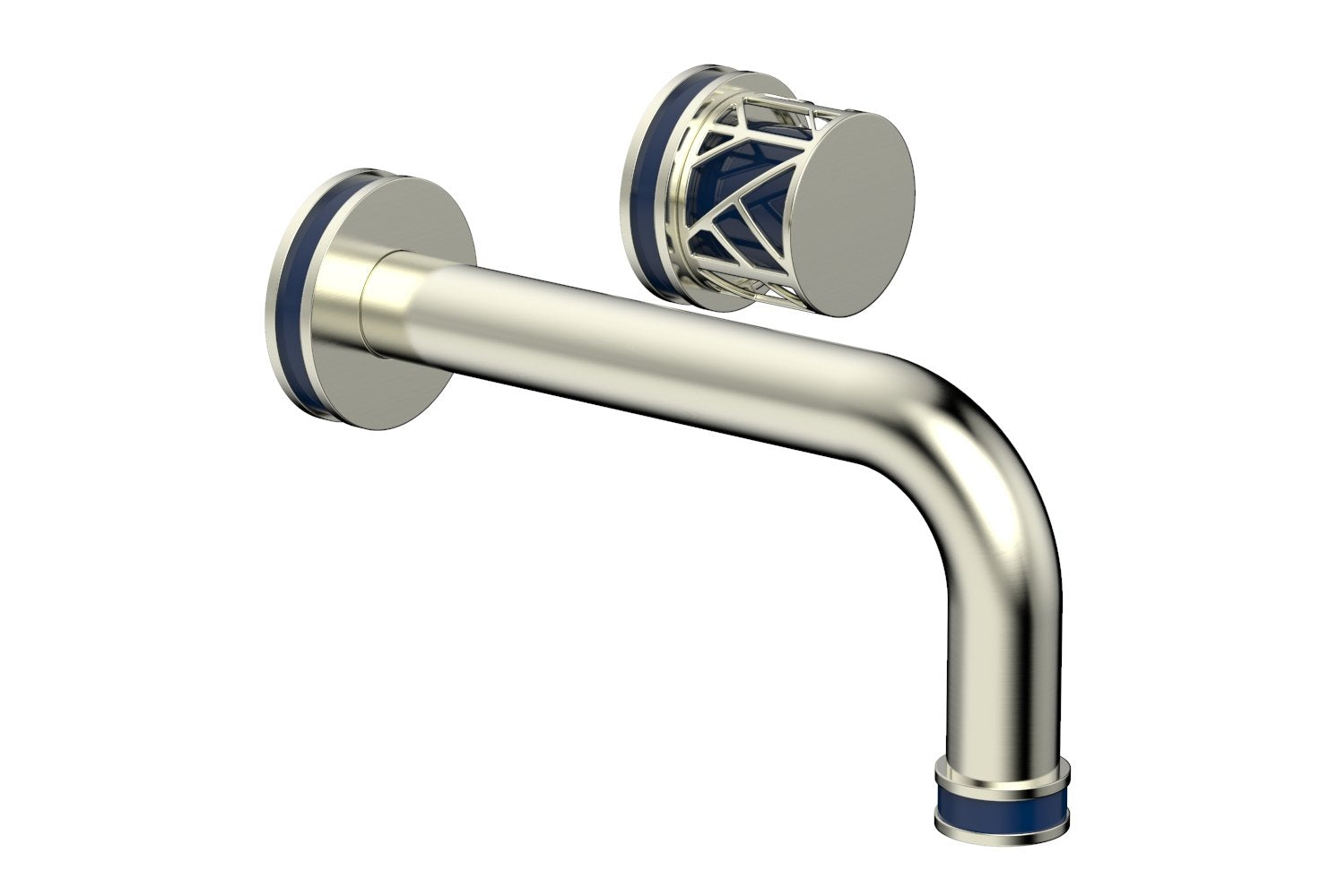 1-1/8" - Polished Brass - JOLIE Single Handle Wall Lavatory Set - Round Handle "Navy Blue" Accents 222-15 by Phylrich - New York Hardware