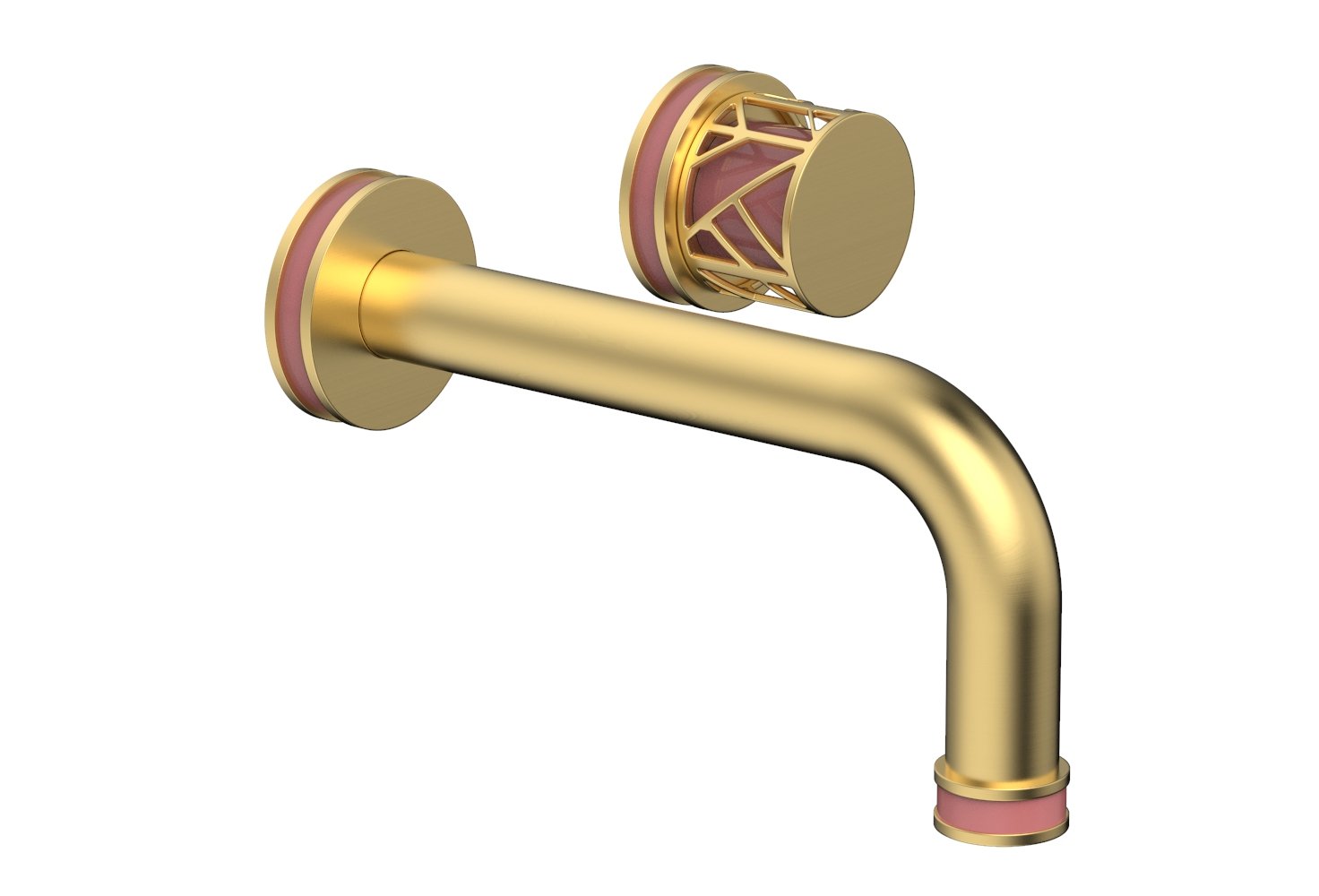 1-1/8" - Burnished Gold - JOLIE Single Handle Wall Lavatory Set - Round Handle "Pink" Accents 222-15 by Phylrich - New York Hardware