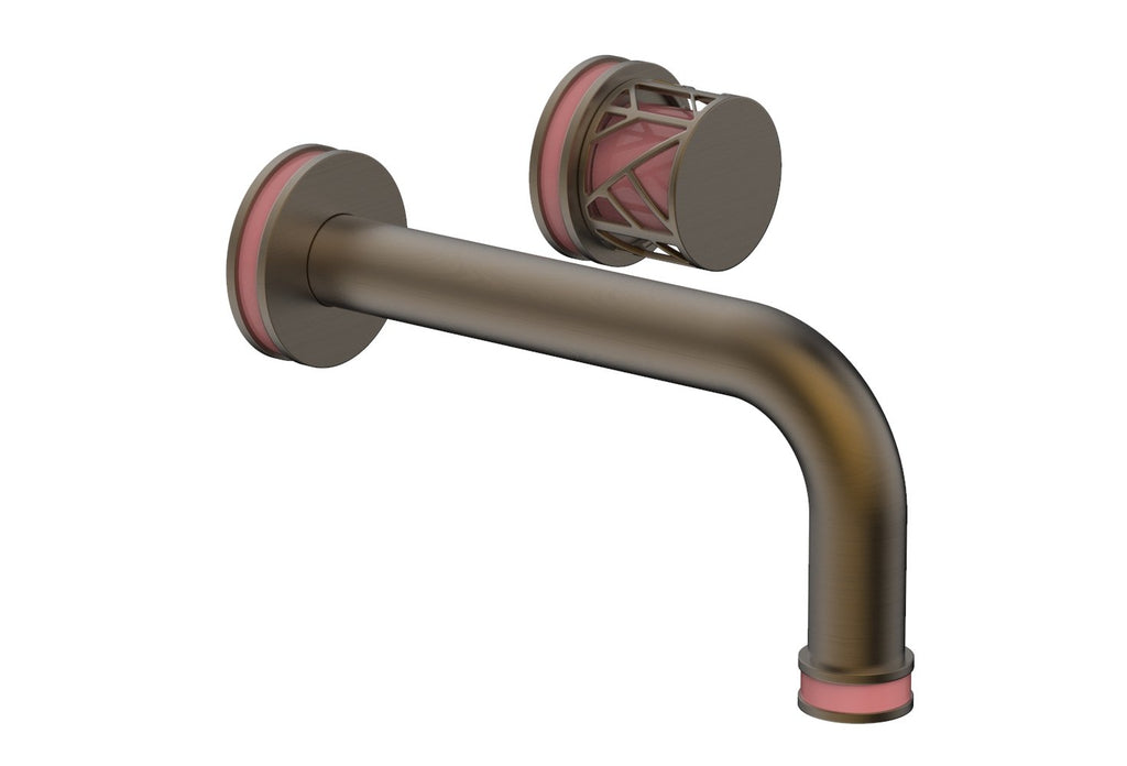 1-1/8" - Old English Brass - JOLIE Single Handle Wall Lavatory Set - Round Handle "Pink" Accents 222-15 by Phylrich - New York Hardware