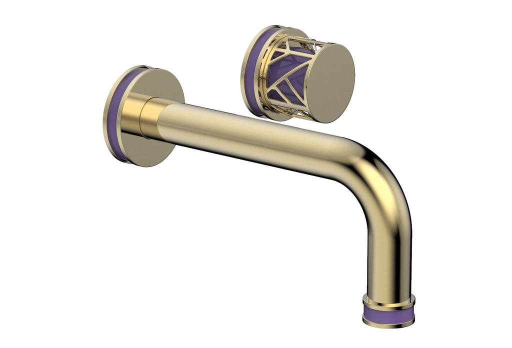 1-1/8" - Polished Brass Uncoated - JOLIE Single Handle Wall Lavatory Set - Round Handle "Purple" Accents 222-15 by Phylrich - New York Hardware