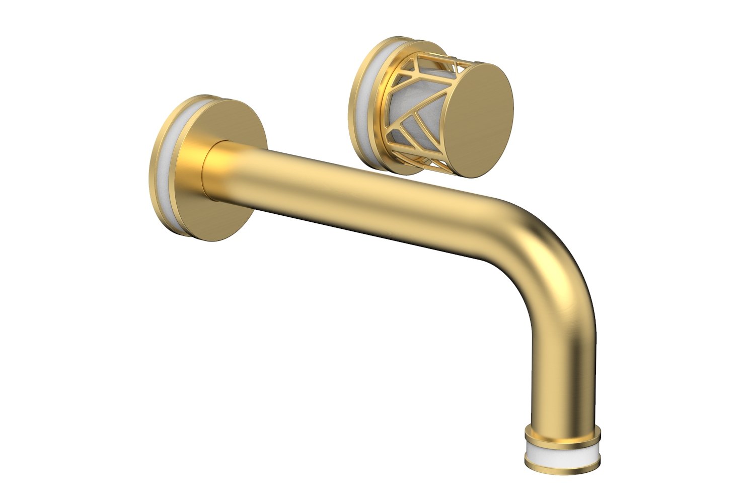 1-1/8" - Burnished Gold - JOLIE Single Handle Wall Lavatory Set - Round Handle "White" Accents 222-15 by Phylrich - New York Hardware