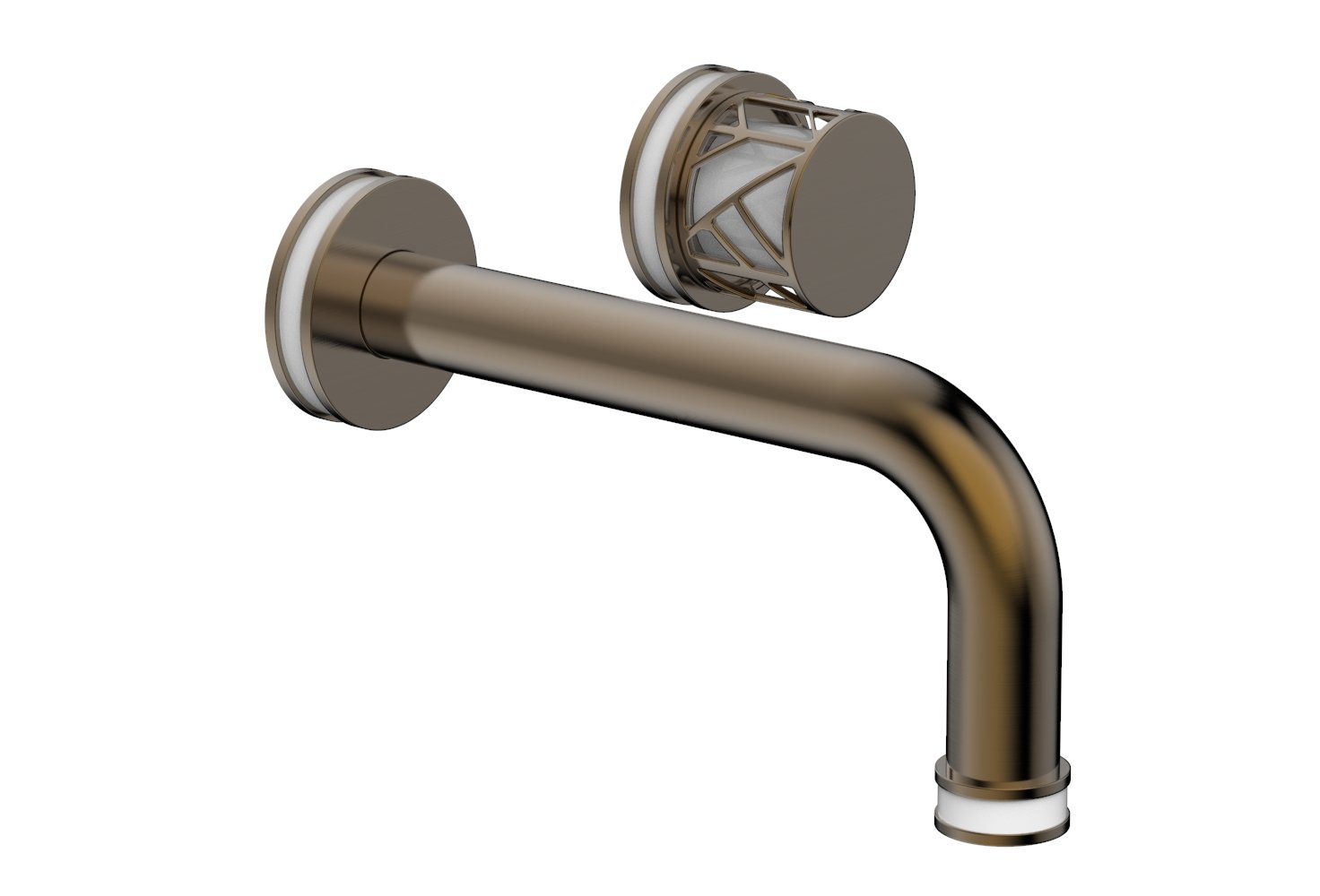 1-1/8" - Antique Brass - JOLIE Single Handle Wall Lavatory Set - Round Handle "White" Accents 222-15 by Phylrich - New York Hardware