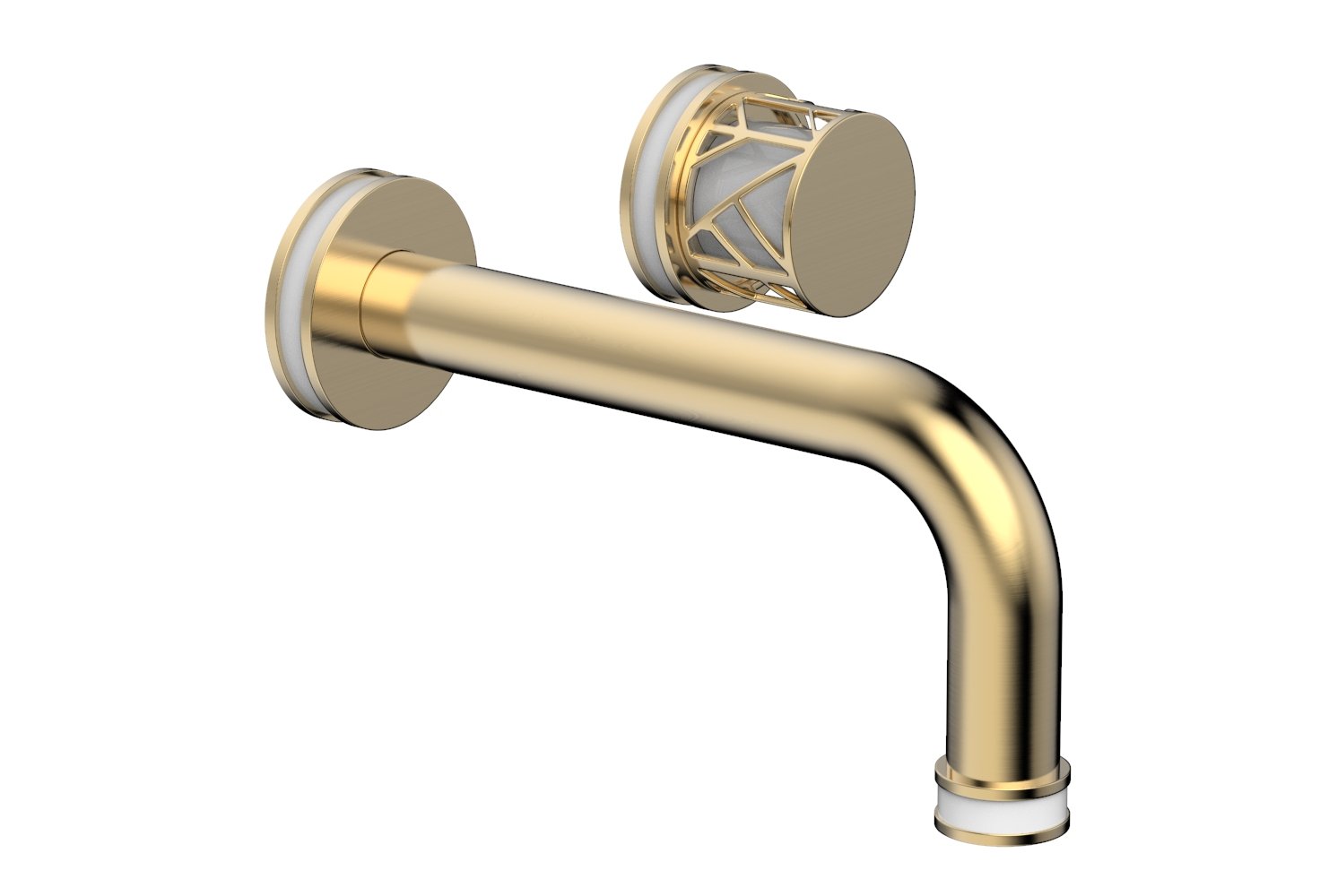 1-1/8" - Satin Brass - JOLIE Single Handle Wall Lavatory Set - Round Handle "White" Accents 222-15 by Phylrich - New York Hardware