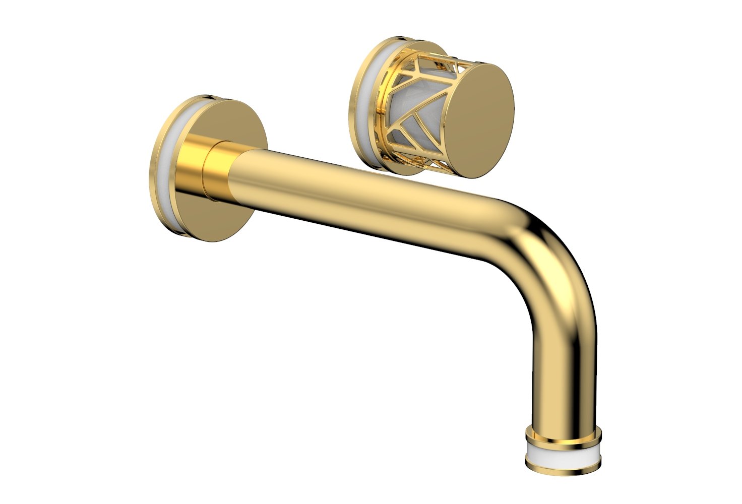 1-1/8" - Polished Gold - JOLIE Single Handle Wall Lavatory Set - Round Handle "White" Accents 222-15 by Phylrich - New York Hardware