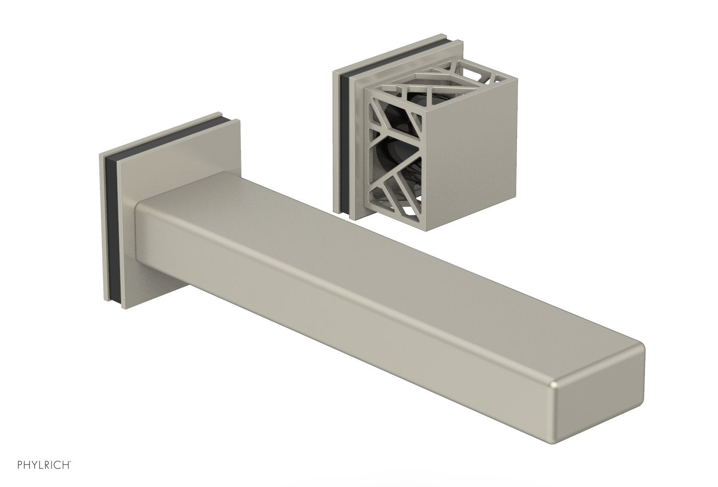 1-1/8" - Burnished Nickel - JOLIE Single Handle Wall Lavatory Set - Square Handle "Black" Accents 222-16 by Phylrich - New York Hardware