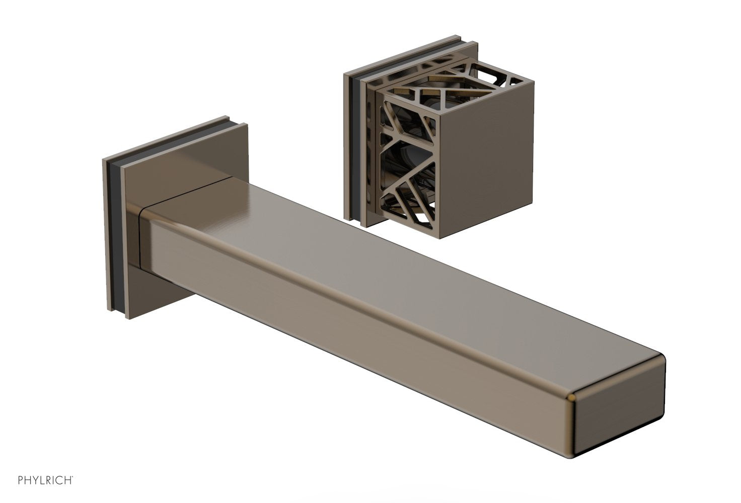 1-1/8" - Antique Brass - JOLIE Single Handle Wall Lavatory Set - Square Handle "Black" Accents 222-16 by Phylrich - New York Hardware