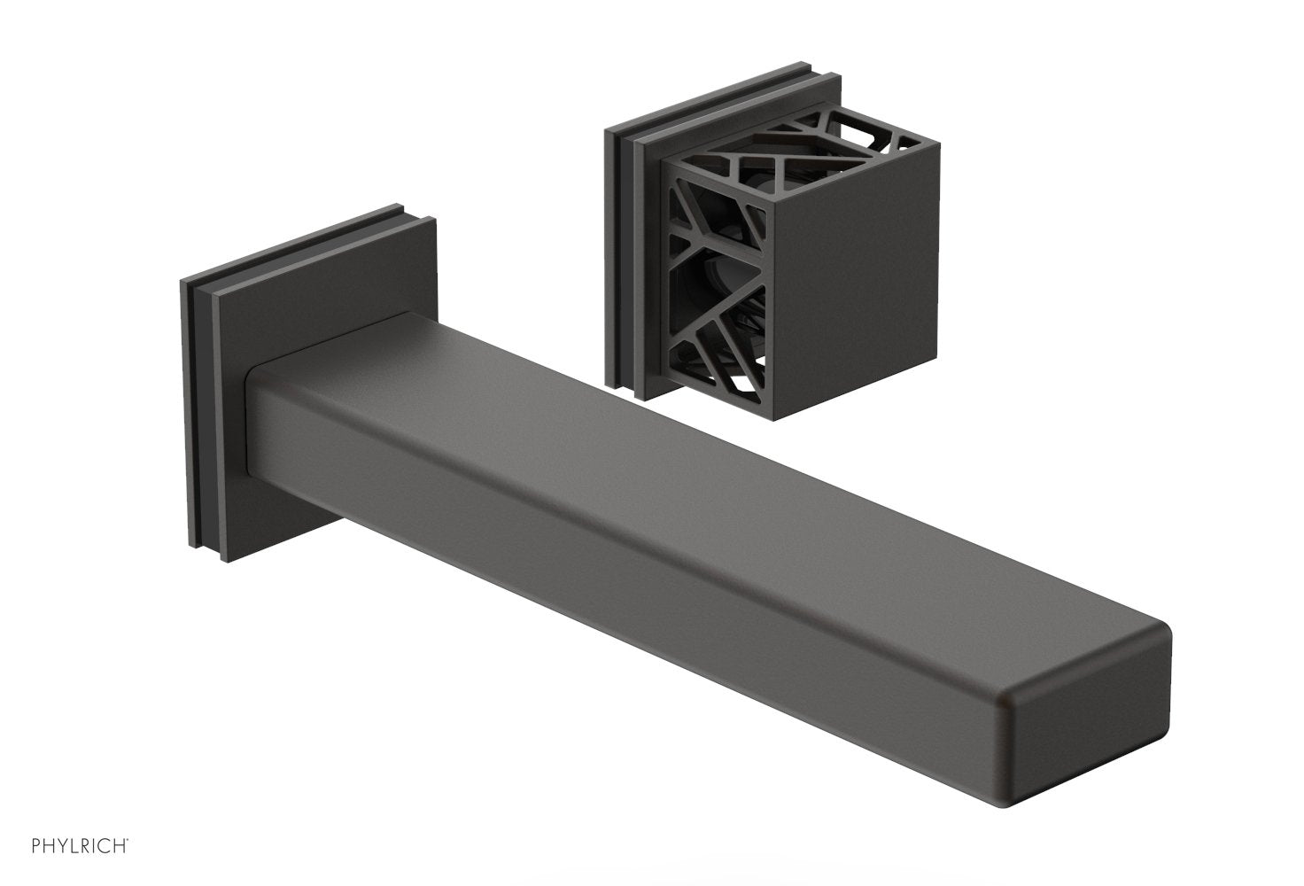 1-1/8" - Oil Rubbed Bronze - JOLIE Single Handle Wall Lavatory Set - Square Handle "Black" Accents 222-16 by Phylrich - New York Hardware