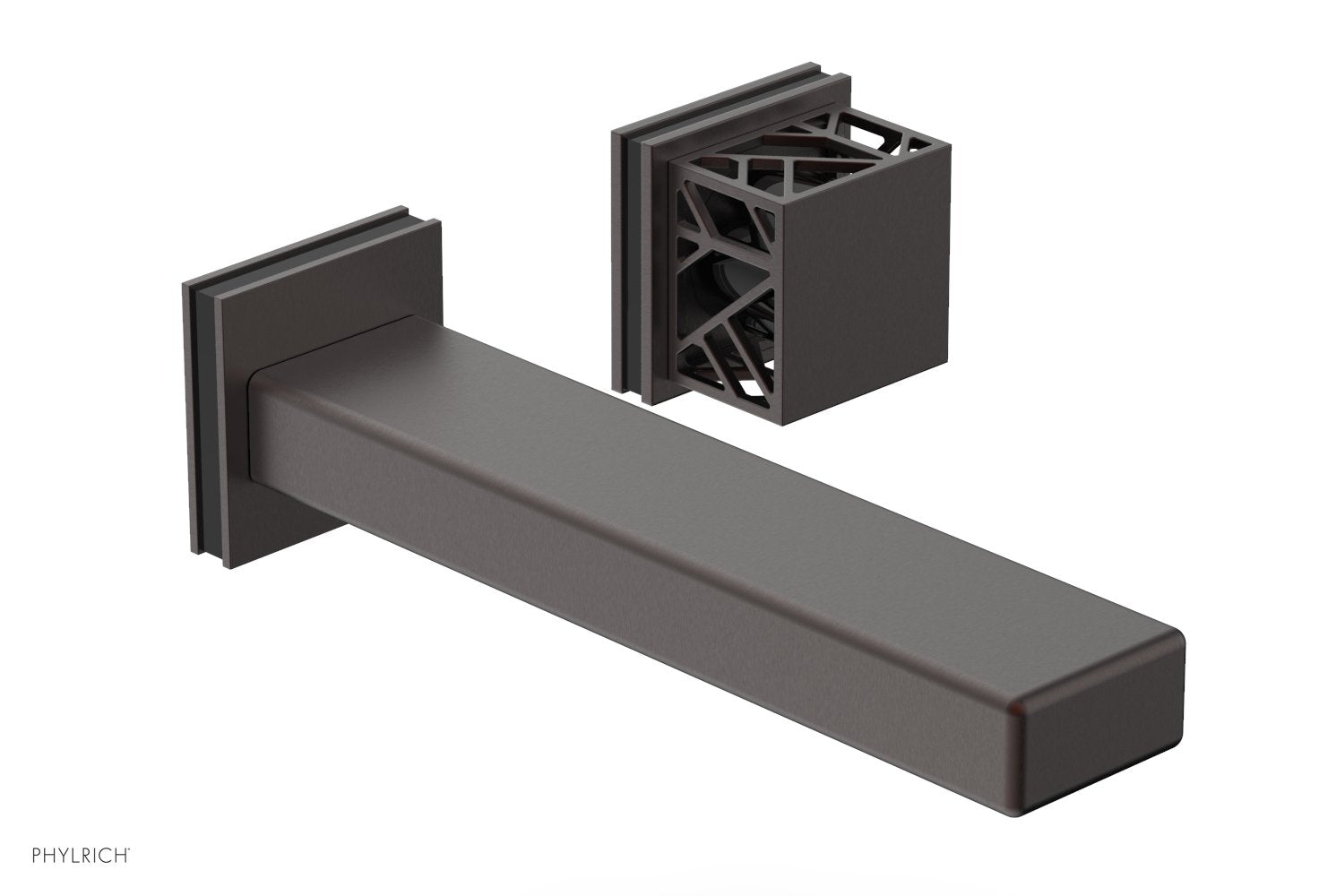 1-1/8" - Weathered Copper - JOLIE Single Handle Wall Lavatory Set - Square Handle "Black" Accents 222-16 by Phylrich - New York Hardware