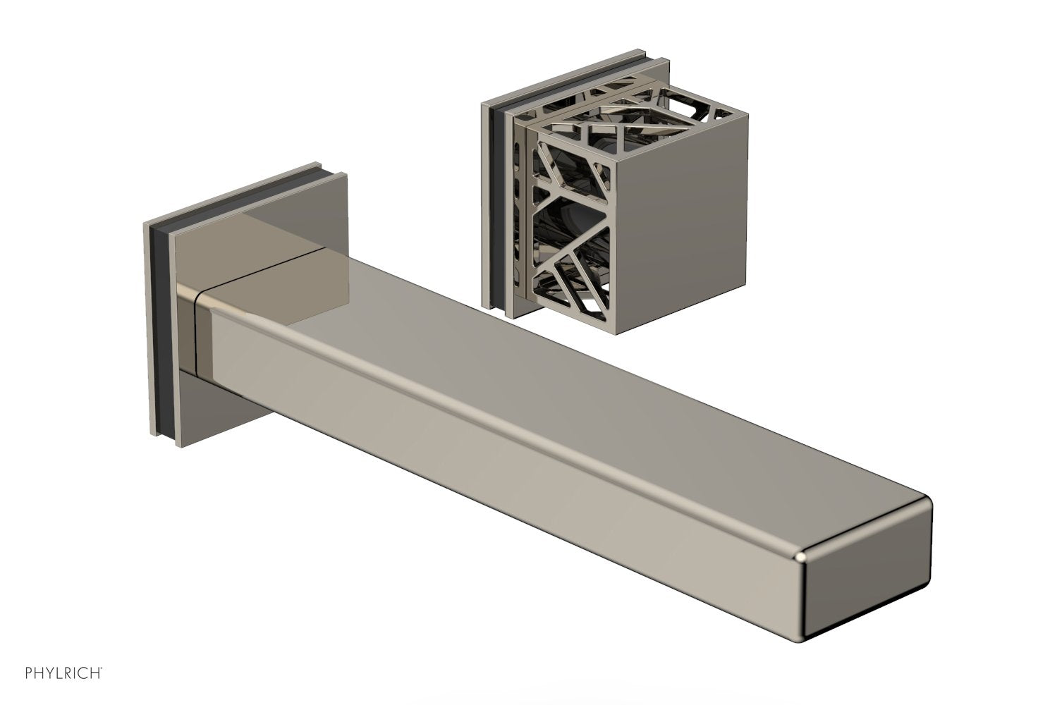 1-1/8" - Matte Black - JOLIE Single Handle Wall Lavatory Set - Square Handle "Black" Accents 222-16 by Phylrich - New York Hardware