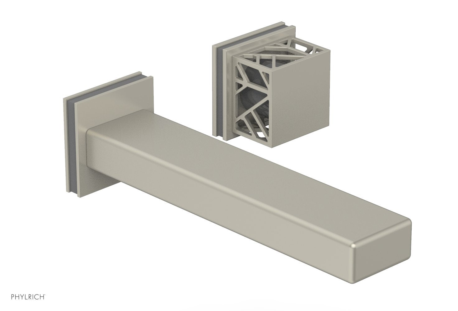 1-1/8" - Burnished Nickel - JOLIE Single Handle Wall Lavatory Set - Square Handle "Grey" Accents 222-16 by Phylrich - New York Hardware