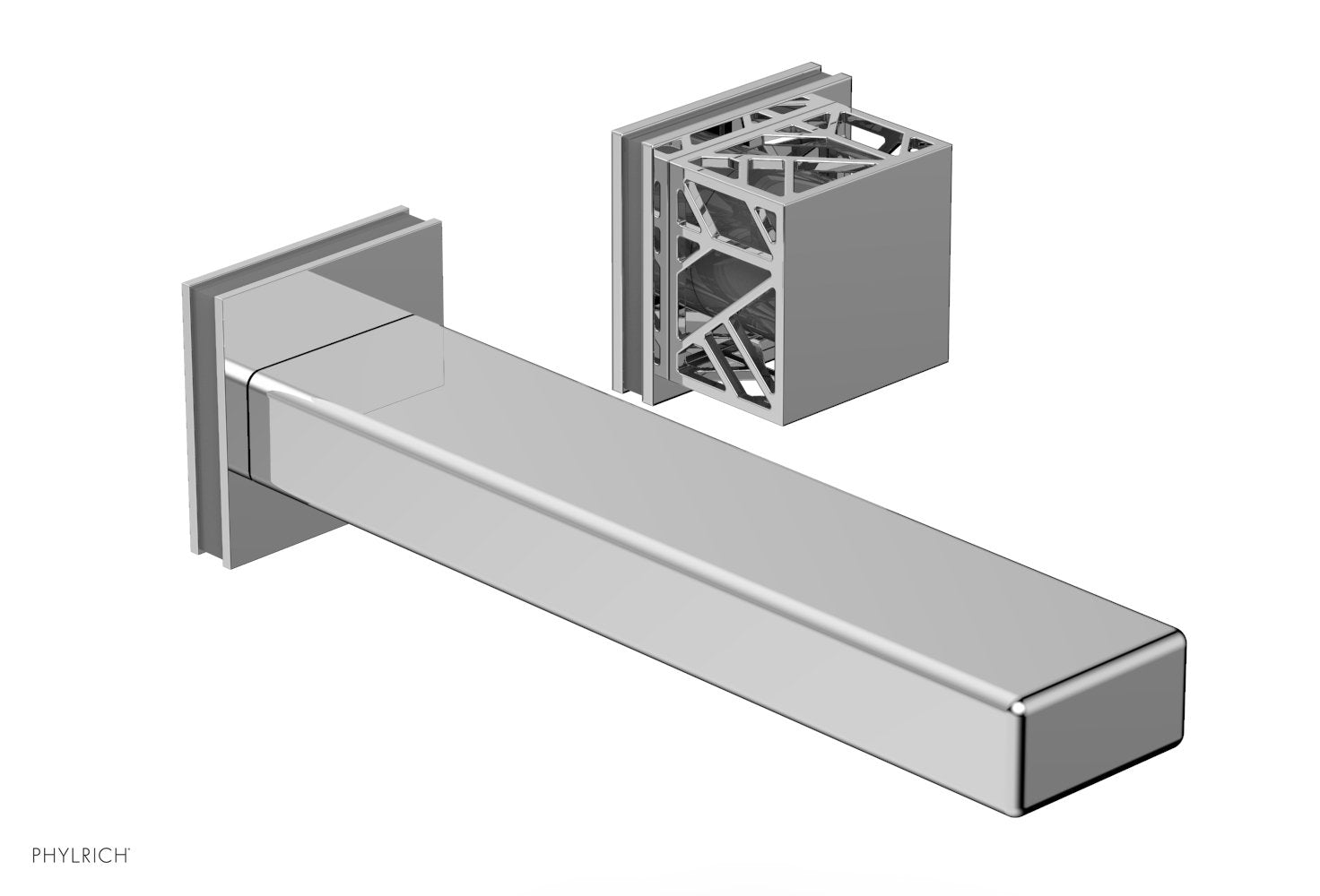 1-1/8" - Satin Brass - JOLIE Single Handle Wall Lavatory Set - Square Handle "Grey" Accents 222-16 by Phylrich - New York Hardware