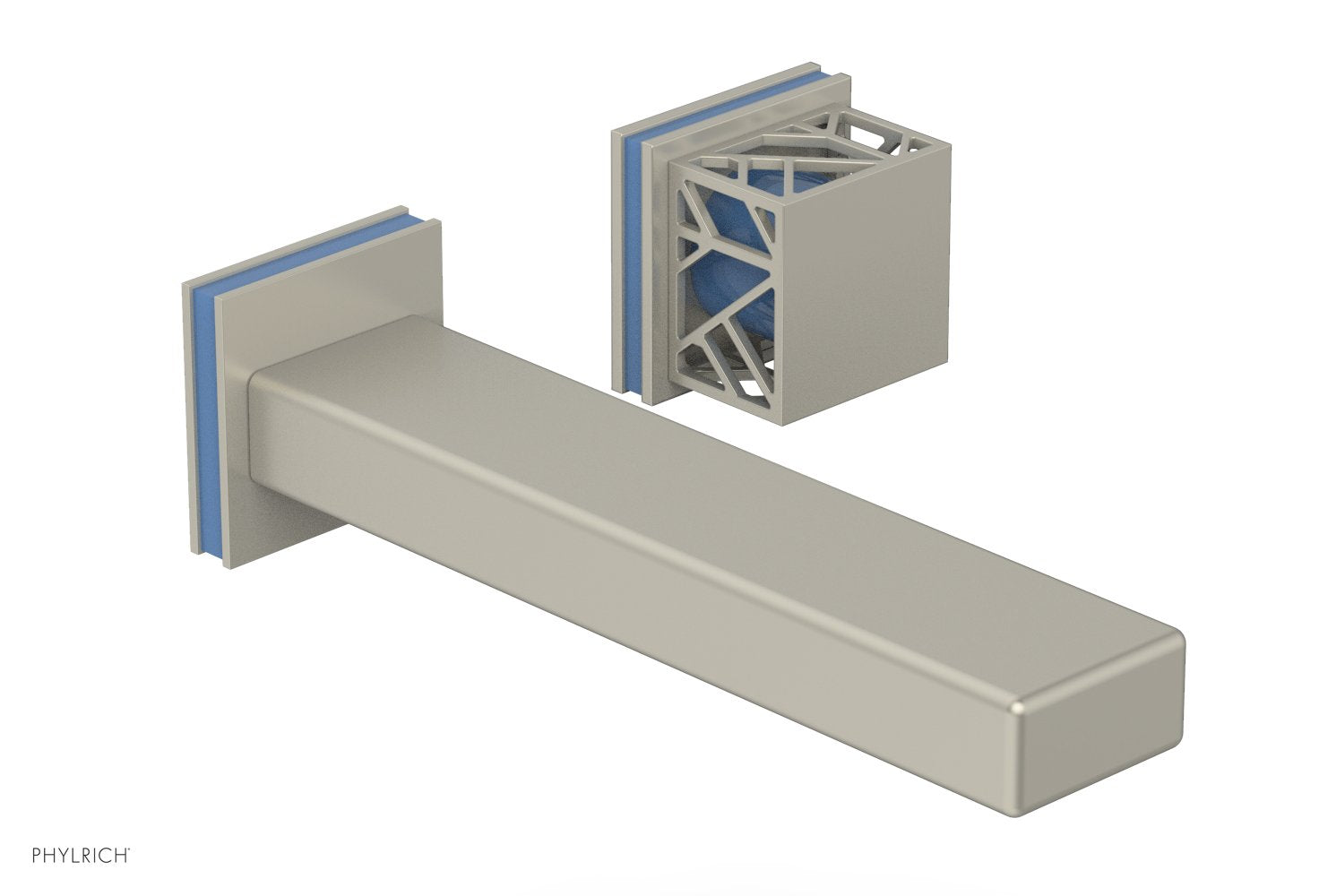 1-1/8" - Burnished Nickel - JOLIE Single Handle Wall Lavatory Set - Square Handle "Light Blue" Accents 222-16 by Phylrich - New York Hardware