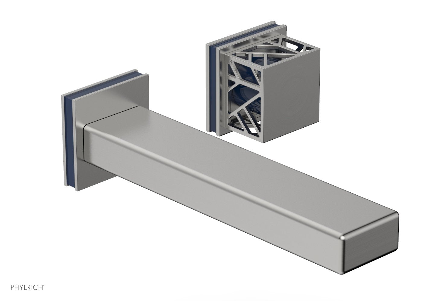 1-1/8" - Satin Chrome - JOLIE Single Handle Wall Lavatory Set - Square Handle "Navy Blue" Accents 222-16 by Phylrich - New York Hardware