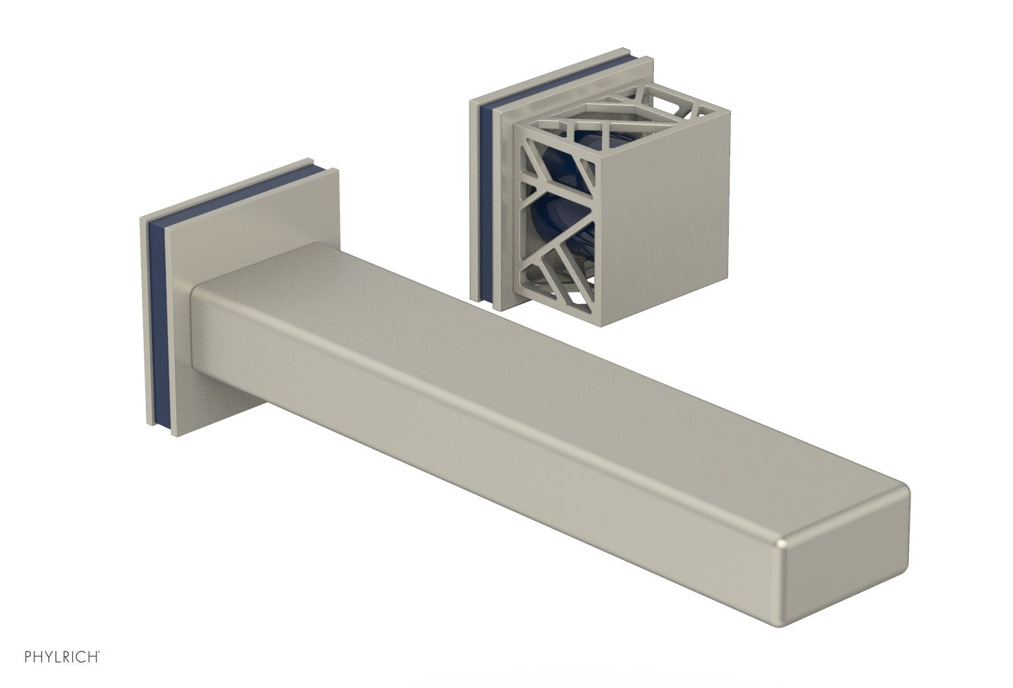 1-1/8" - Burnished Nickel - JOLIE Single Handle Wall Lavatory Set - Square Handle "Navy Blue" Accents 222-16 by Phylrich - New York Hardware