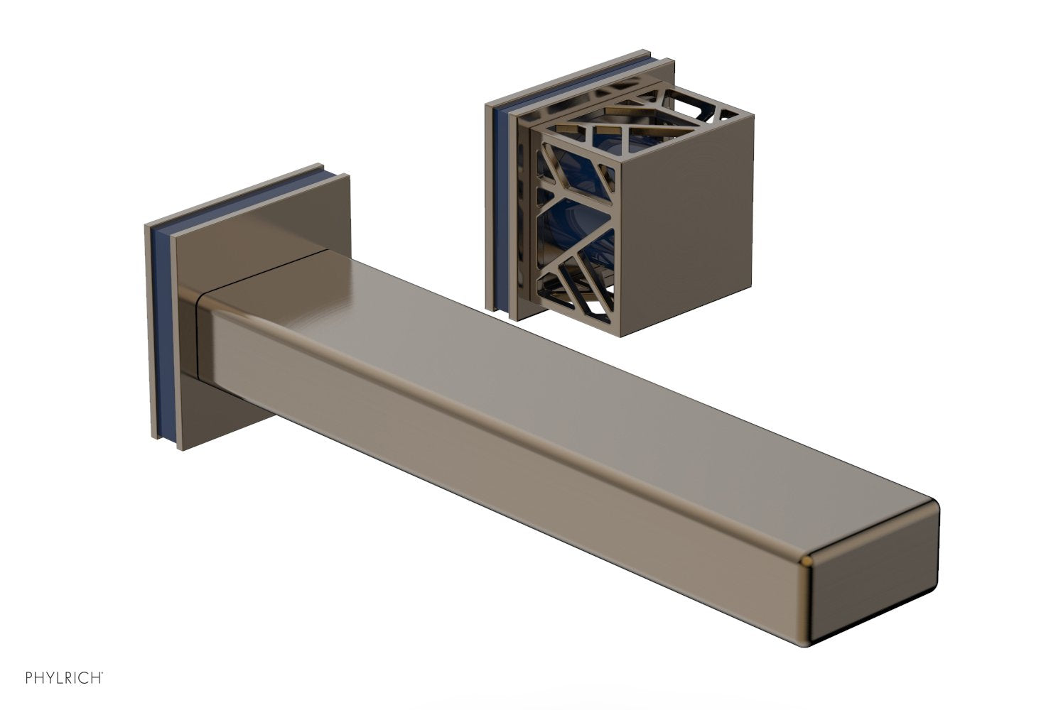 1-1/8" - Antique Brass - JOLIE Single Handle Wall Lavatory Set - Square Handle "Navy Blue" Accents 222-16 by Phylrich - New York Hardware