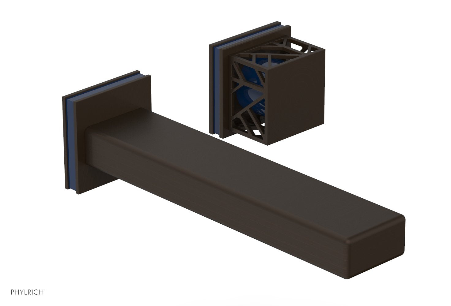 1-1/8" - Antique Bronze - JOLIE Single Handle Wall Lavatory Set - Square Handle "Navy Blue" Accents 222-16 by Phylrich - New York Hardware