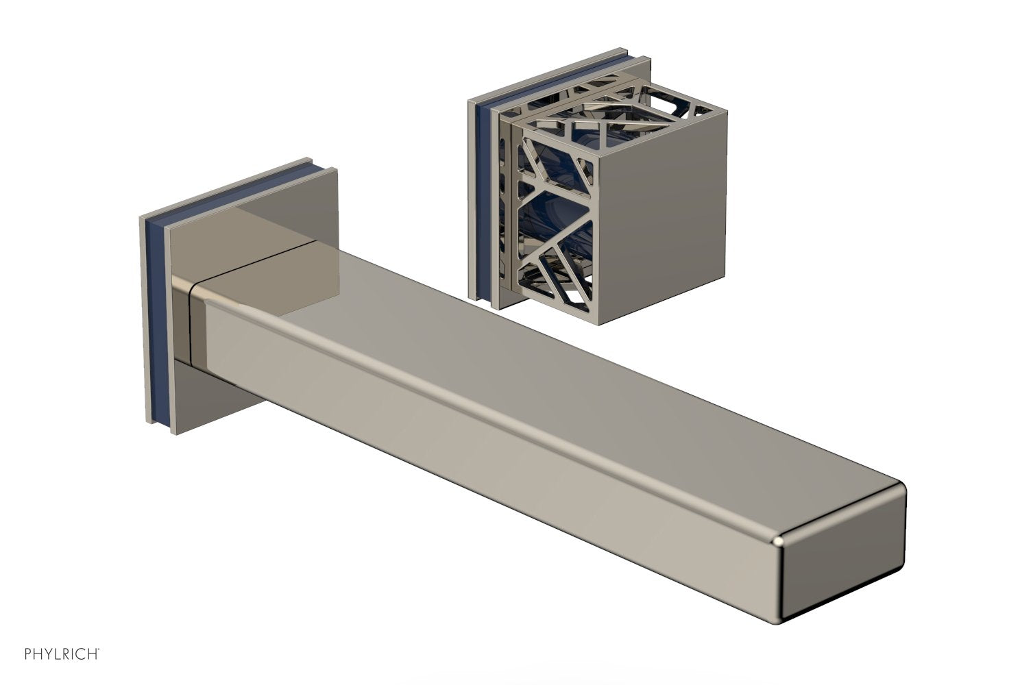 1-1/8" - Matte Black - JOLIE Single Handle Wall Lavatory Set - Square Handle "Navy Blue" Accents 222-16 by Phylrich - New York Hardware