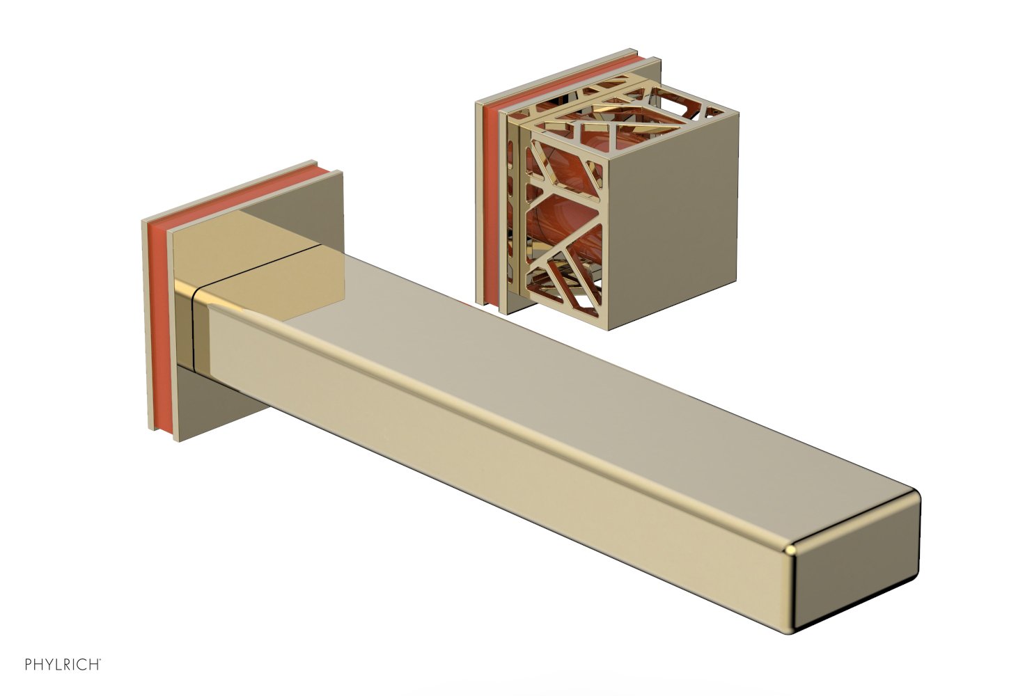 1-1/8" - Polished Chrome - JOLIE Single Handle Wall Lavatory Set - Square Handle "Orange" Accents 222-16 by Phylrich - New York Hardware