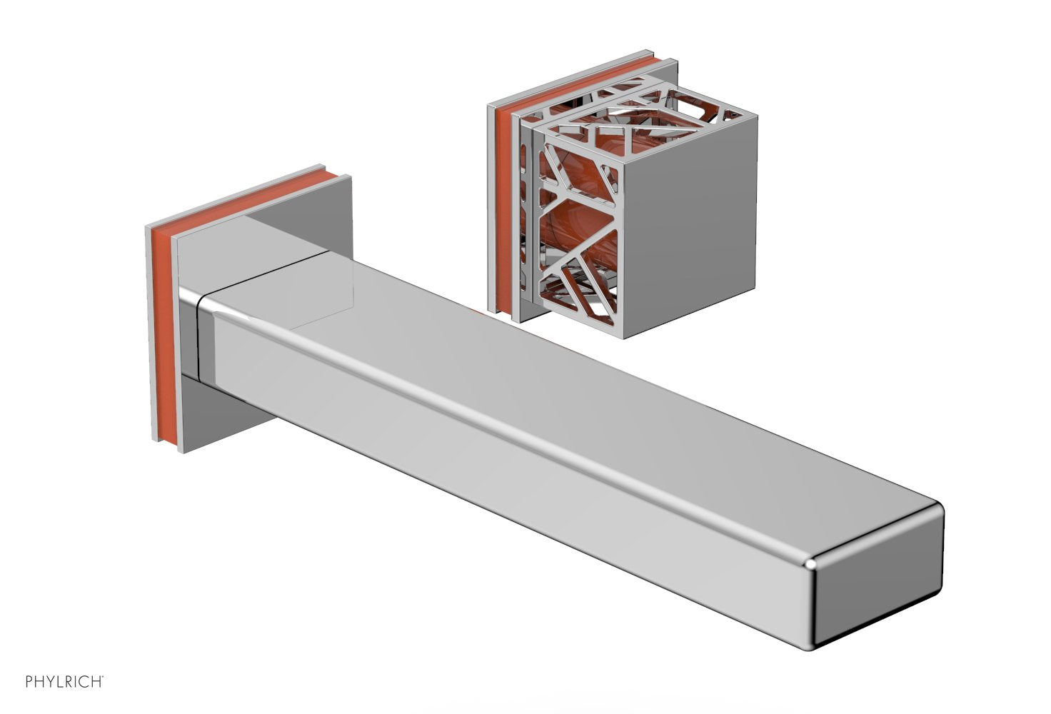 1-1/8" - Satin Brass - JOLIE Single Handle Wall Lavatory Set - Square Handle "Orange" Accents 222-16 by Phylrich - New York Hardware