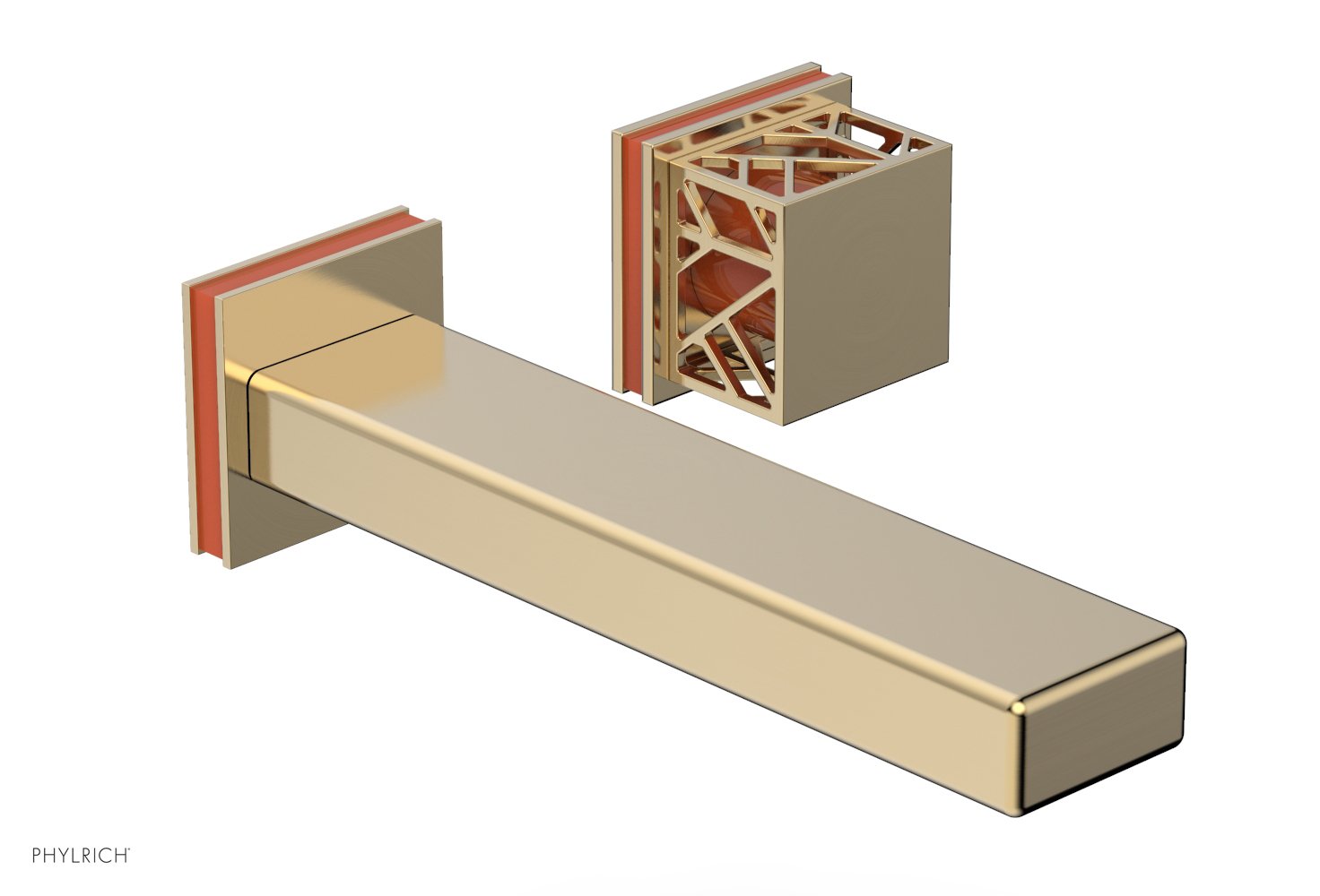 1-1/8" - Polished Nickel - JOLIE Single Handle Wall Lavatory Set - Square Handle "Orange" Accents 222-16 by Phylrich - New York Hardware
