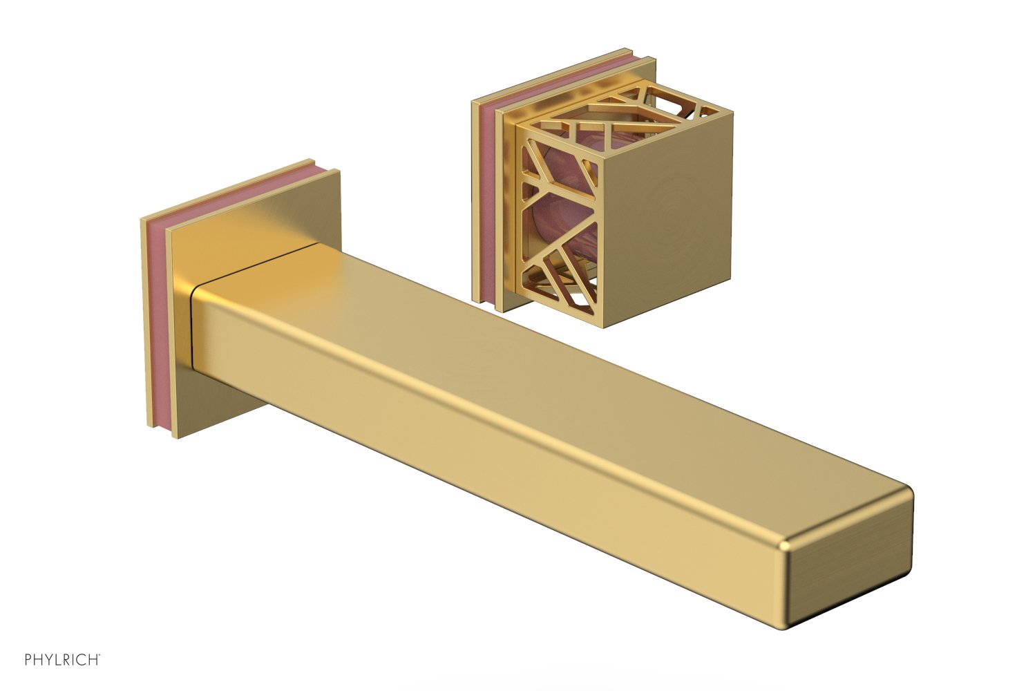 1-1/8" - Burnished Gold - JOLIE Single Handle Wall Lavatory Set - Square Handle "Pink" Accents 222-16 by Phylrich - New York Hardware