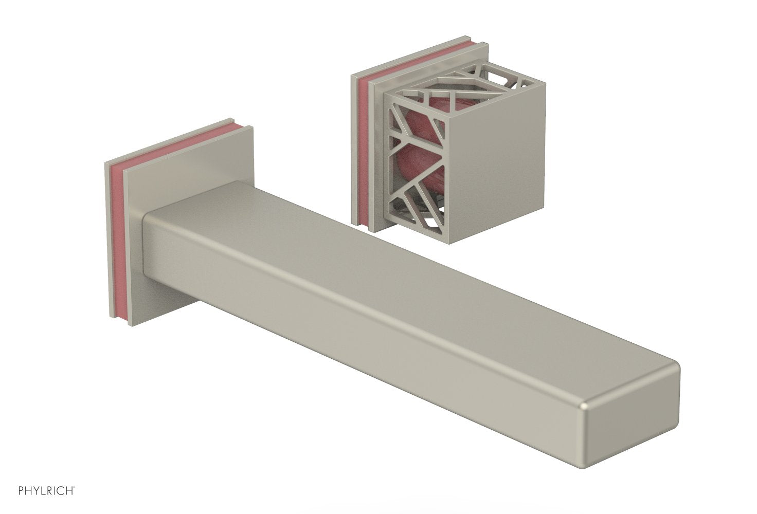 1-1/8" - Burnished Nickel - JOLIE Single Handle Wall Lavatory Set - Square Handle "Pink" Accents 222-16 by Phylrich - New York Hardware