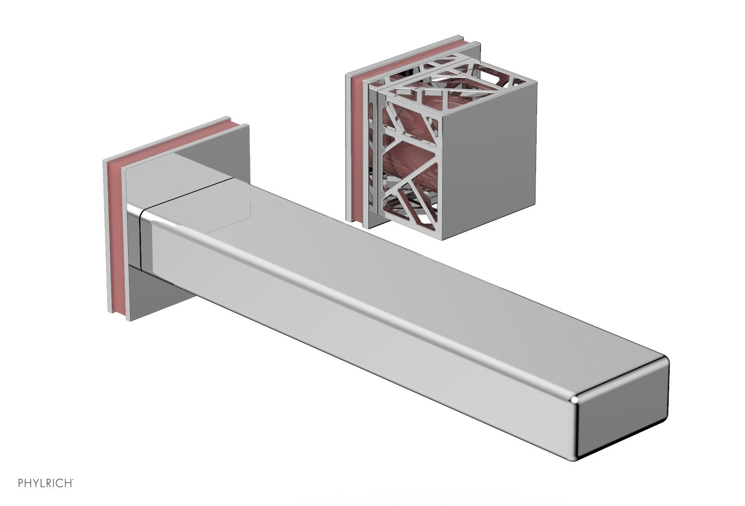 1-1/8" - Satin Brass - JOLIE Single Handle Wall Lavatory Set - Square Handle "Pink" Accents 222-16 by Phylrich - New York Hardware