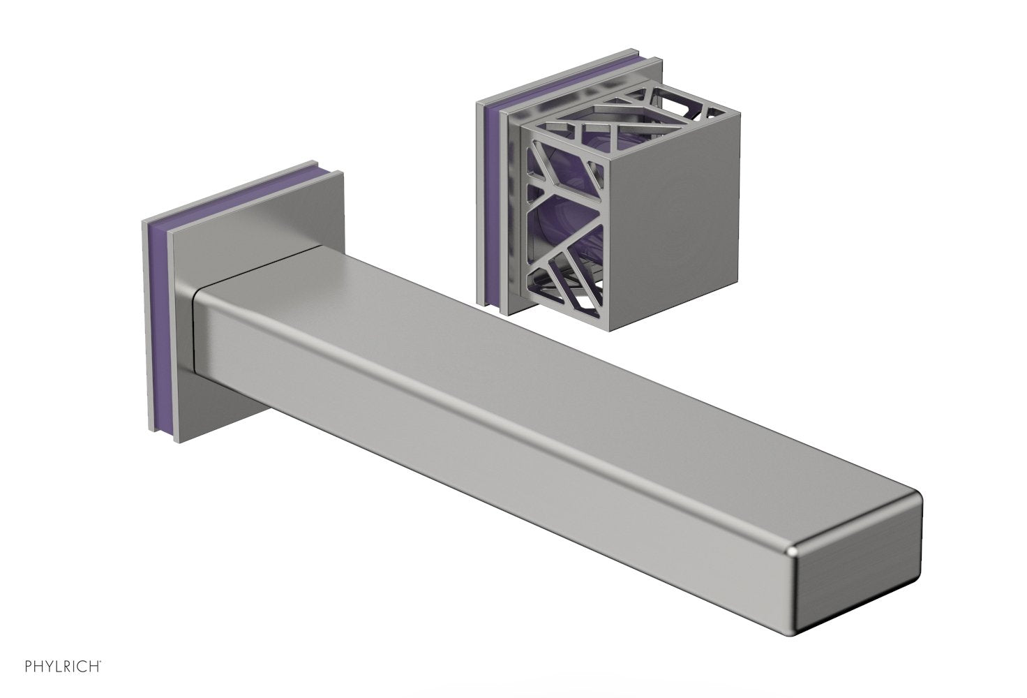 1-1/8" - Satin Chrome - JOLIE Single Handle Wall Lavatory Set - Square Handle "Purple" Accents 222-16 by Phylrich - New York Hardware