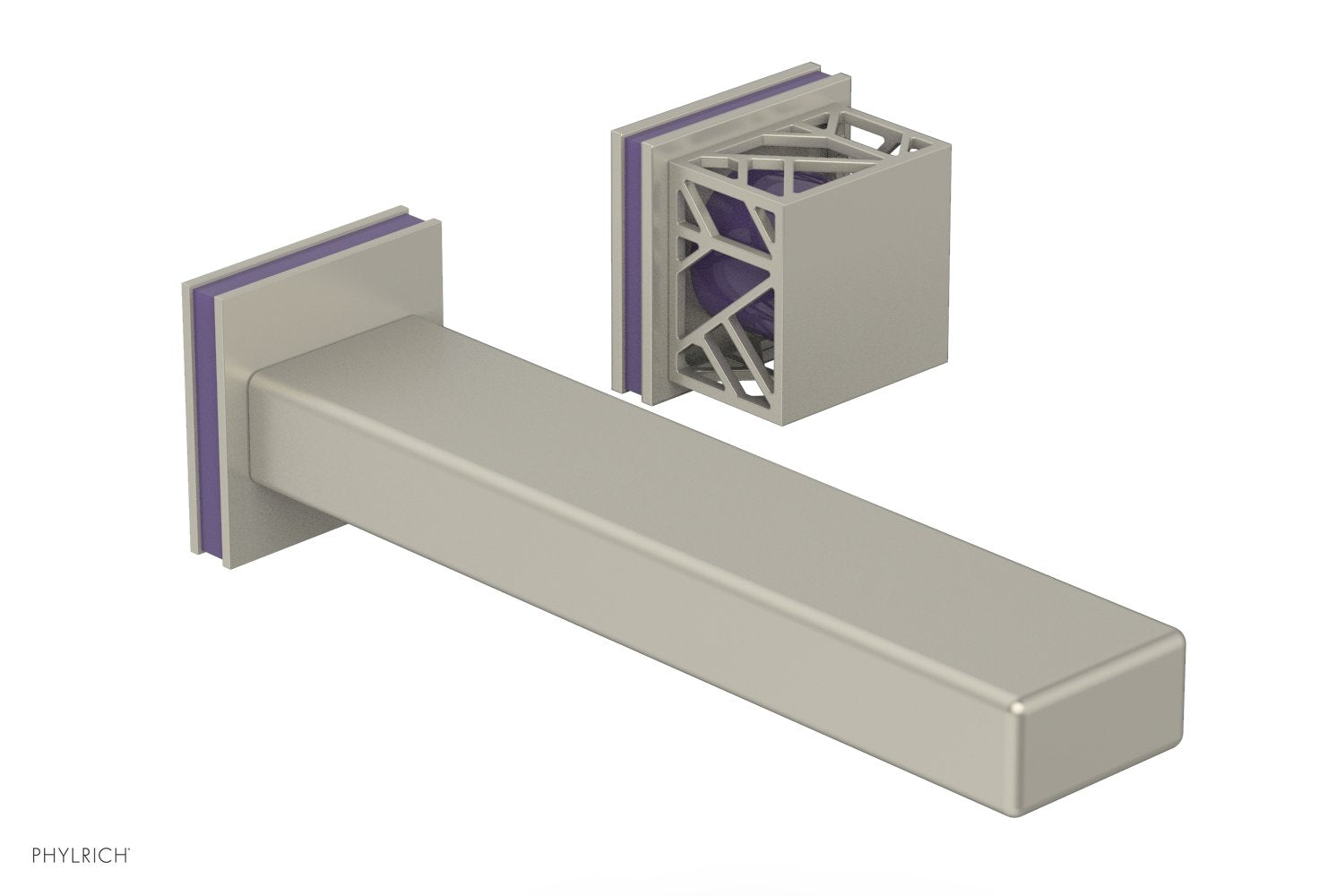 1-1/8" - Burnished Nickel - JOLIE Single Handle Wall Lavatory Set - Square Handle "Purple" Accents 222-16 by Phylrich - New York Hardware