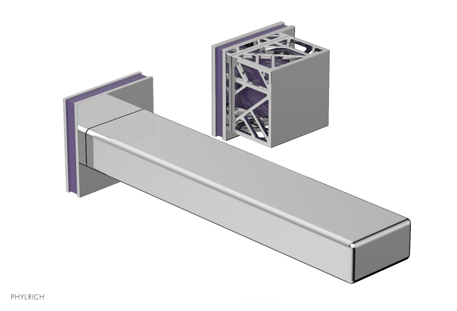 1-1/8" - Satin Brass - JOLIE Single Handle Wall Lavatory Set - Square Handle "Purple" Accents 222-16 by Phylrich - New York Hardware