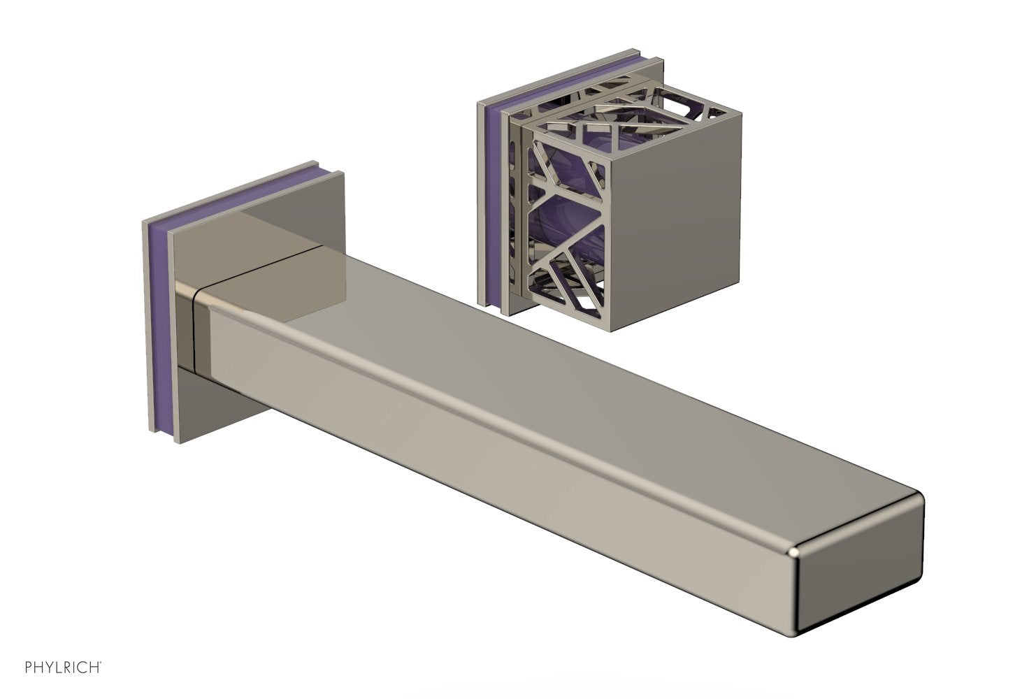 1-1/8" - Matte Black - JOLIE Single Handle Wall Lavatory Set - Square Handle "Purple" Accents 222-16 by Phylrich - New York Hardware