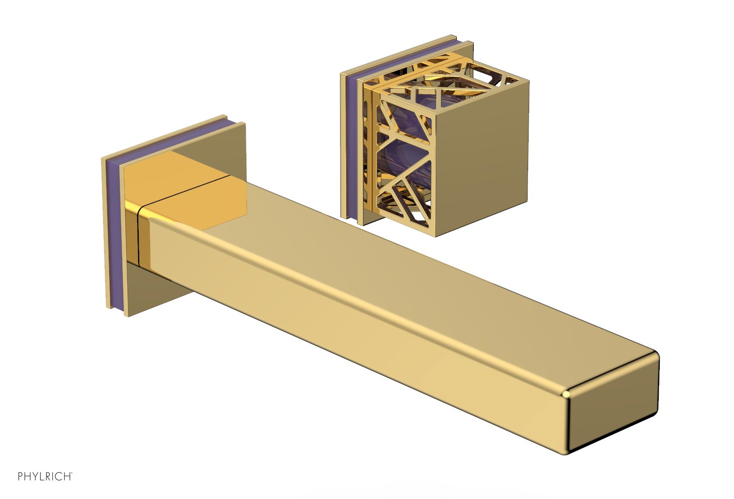 1-1/8" - Polished Gold - JOLIE Single Handle Wall Lavatory Set - Square Handle "Purple" Accents 222-16 by Phylrich - New York Hardware