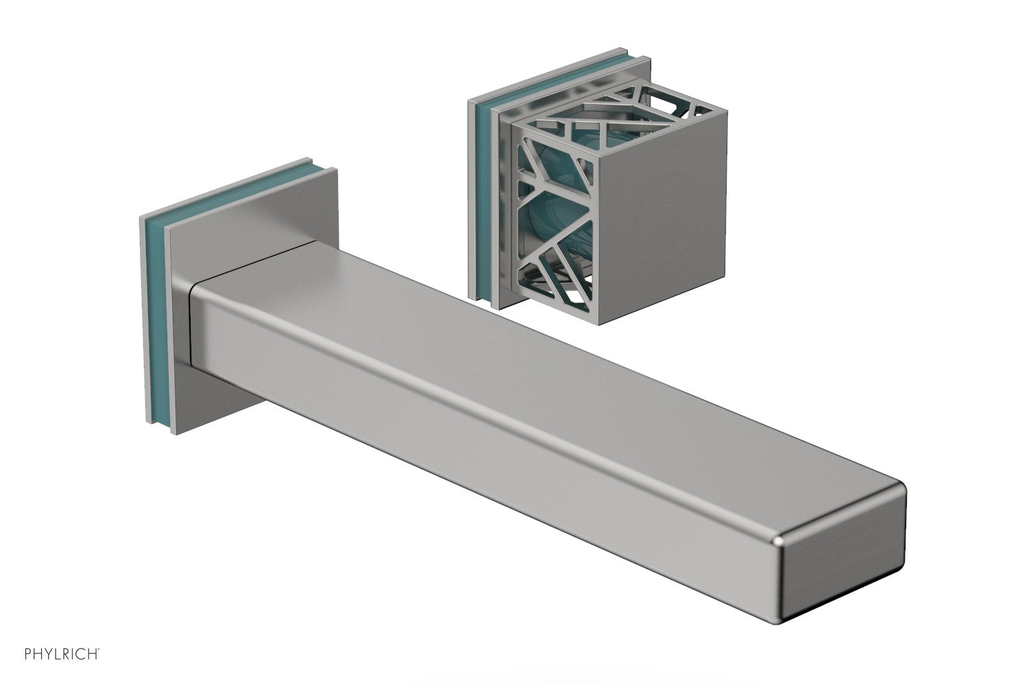 1-1/8" - Satin Chrome - JOLIE Single Handle Wall Lavatory Set - Square Handle "Turquoise" Accents 222-16 by Phylrich - New York Hardware