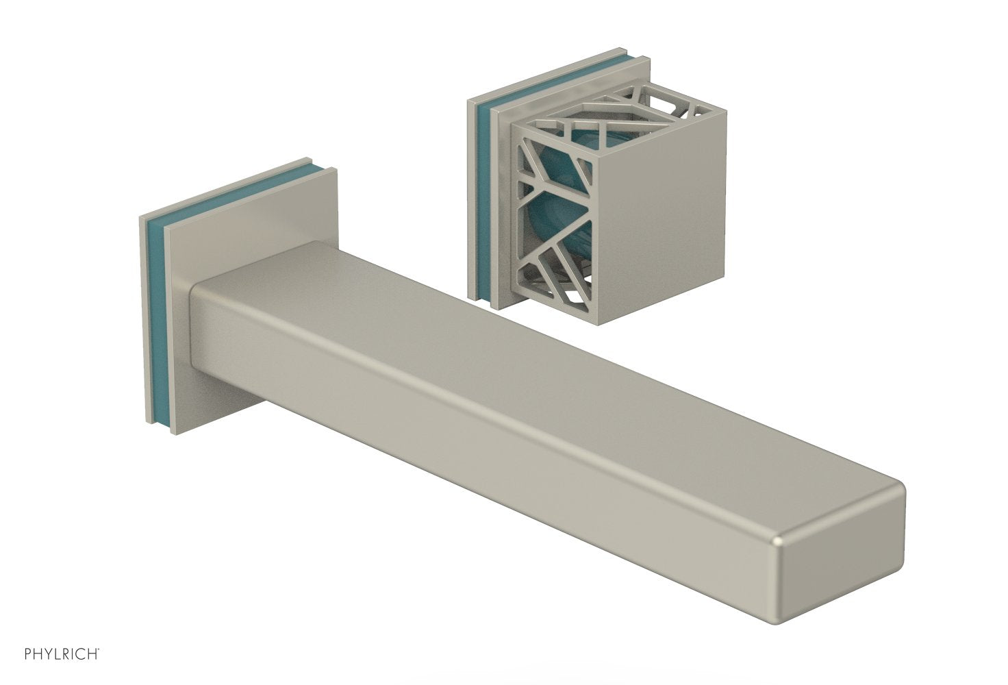 1-1/8" - Burnished Nickel - JOLIE Single Handle Wall Lavatory Set - Square Handle "Turquoise" Accents 222-16 by Phylrich - New York Hardware