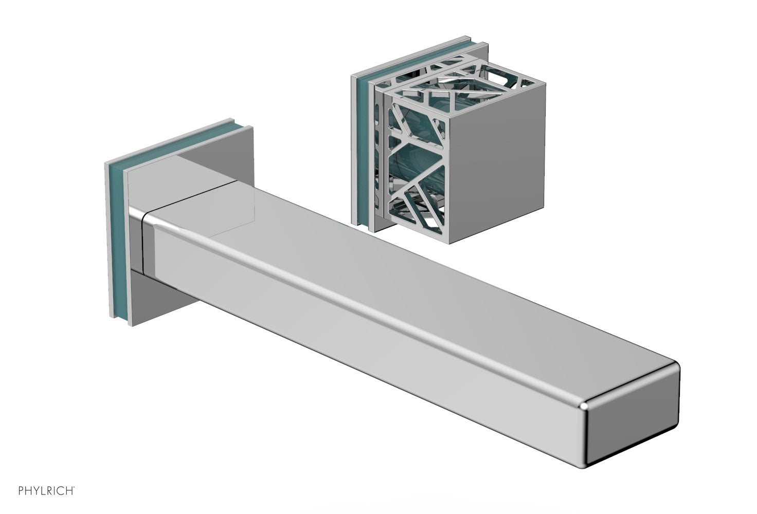 1-1/8" - Satin Brass - JOLIE Single Handle Wall Lavatory Set - Square Handle "Turquoise" Accents 222-16 by Phylrich - New York Hardware