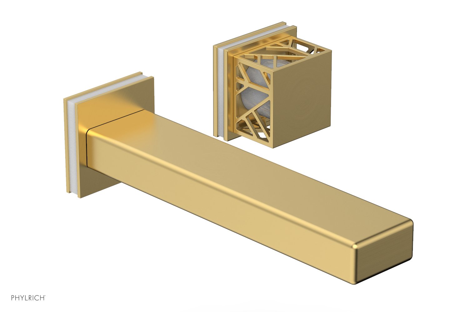 1-1/8" - Burnished Gold - JOLIE Single Handle Wall Lavatory Set - Square Handle "White" Accents 222-16 by Phylrich - New York Hardware