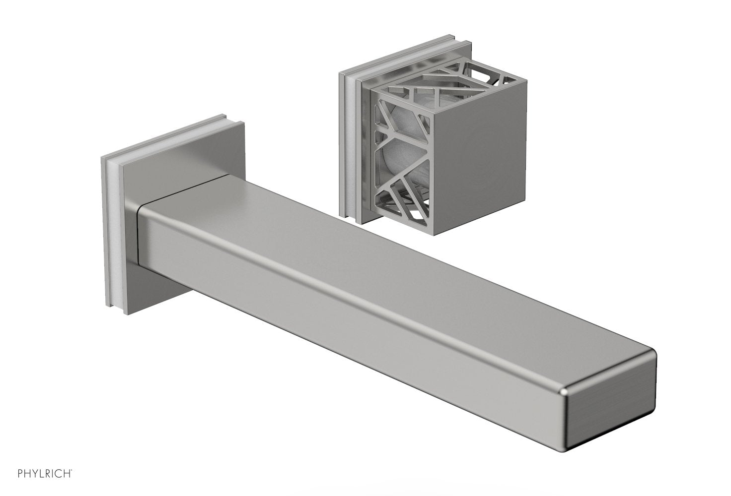 1-1/8" - Satin Chrome - JOLIE Single Handle Wall Lavatory Set - Square Handle "White" Accents 222-16 by Phylrich - New York Hardware